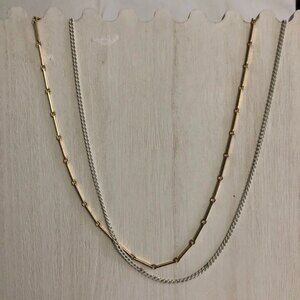 Layered Accent Necklace Double Chain White & Gold